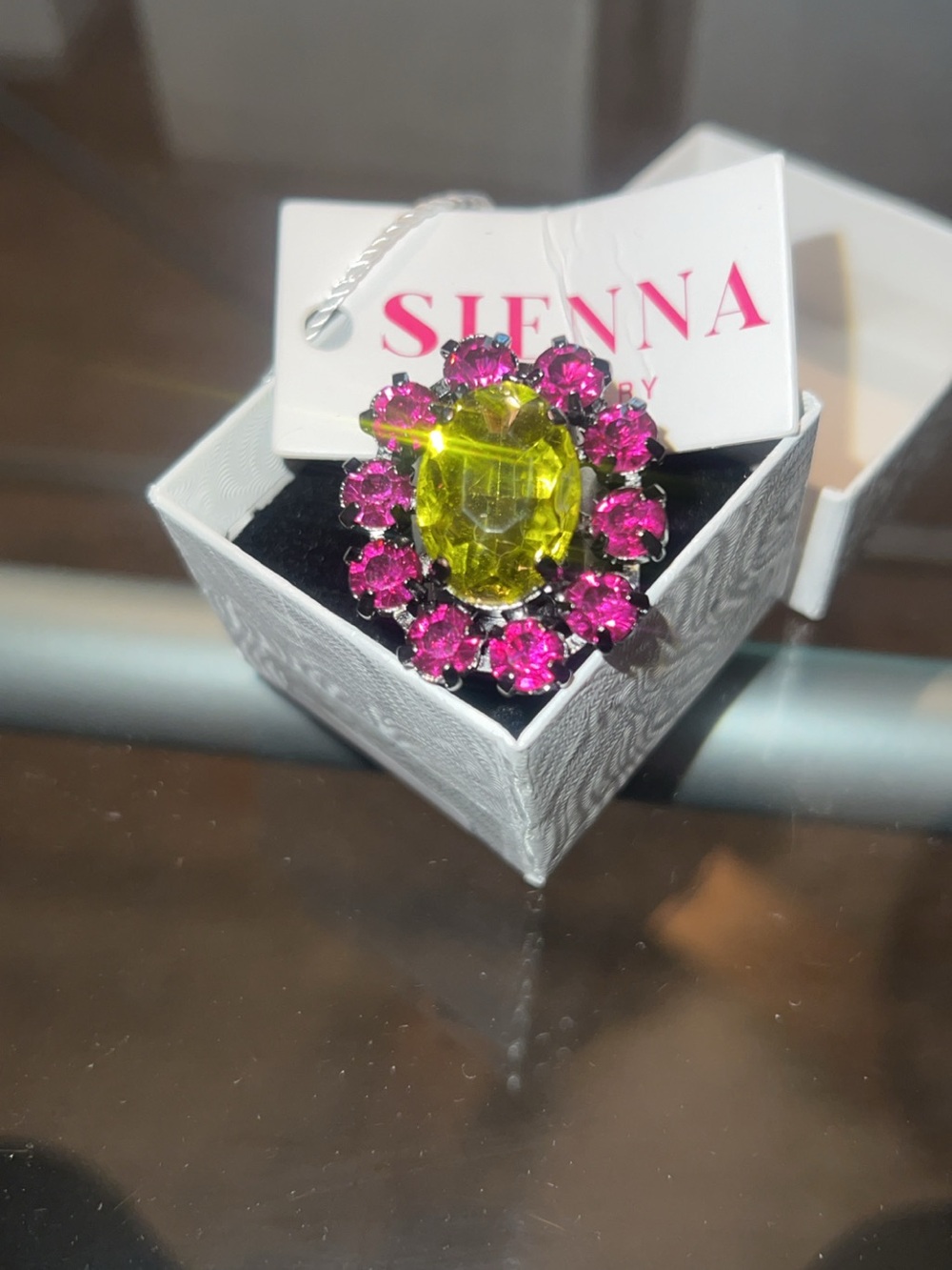 Pink Halo Ring with Yellow Center Stone